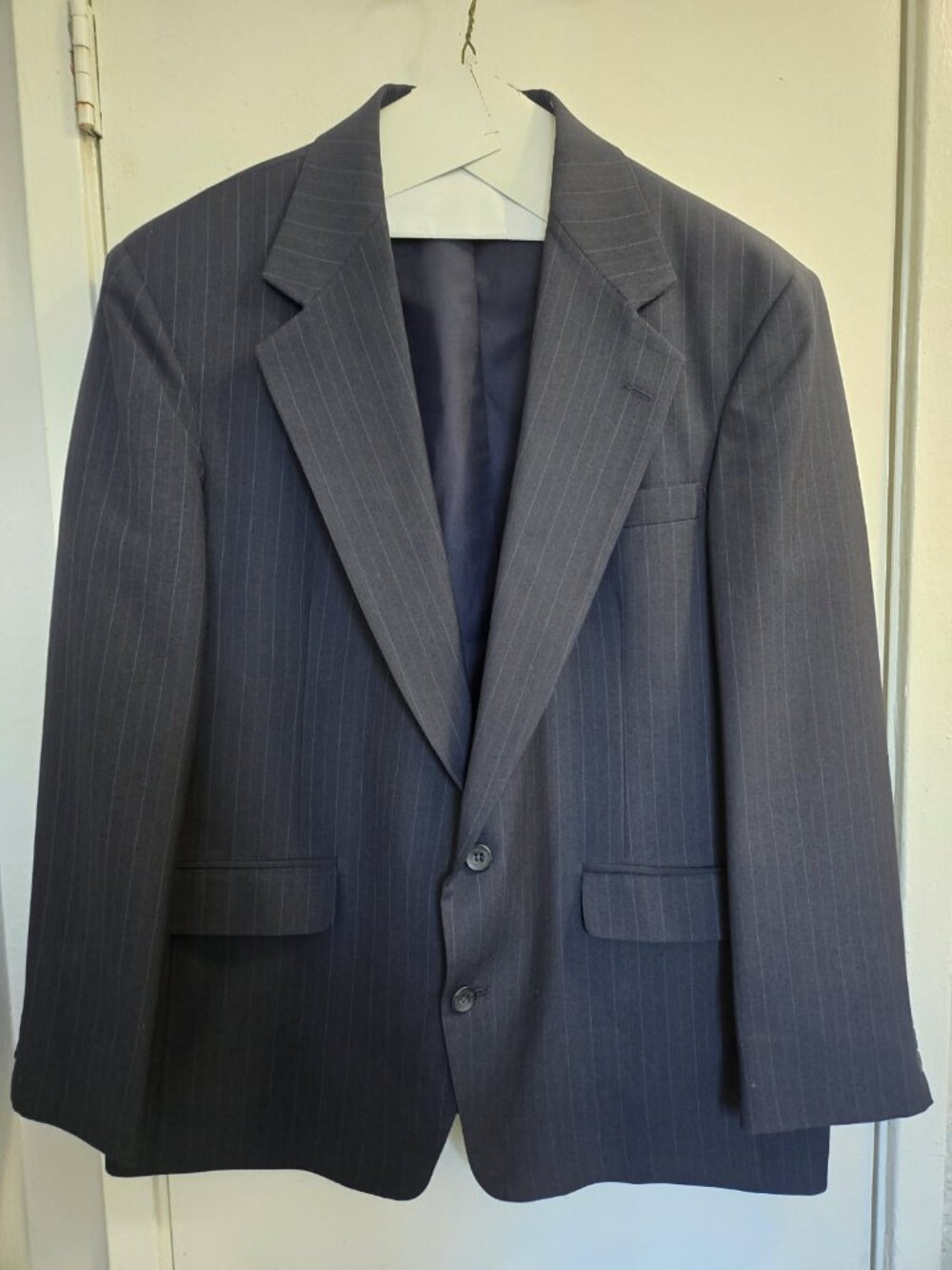 Reed St James Men Blazer Suit Jacket Blue Pinstripe Vintage 44R SEE MEASUREMENTS